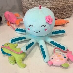 Aqua Octopus Plush Toy with Pink and Green Accents